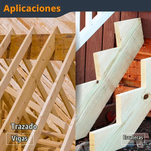 Vista 6 de POWERTEC Escuadra de encuadre, escuadra de carpintero de acero de 16 x 24 pulgadas con tablas de caballetes, herramientas de encuadre y regla