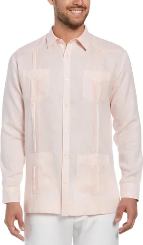 Vista 9 de Cubavera Camisa Guayabera de manga larga con cuatro bolsillos para hombre, 100 % de lino, detalle de pinzas, ajuste relajado