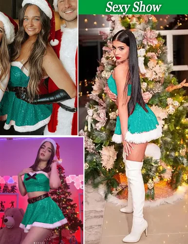 Vista 5 de Avidlove Conjunto de lencería de Navidad para mujer, lencería de Papá Noel, disfraz de lentejuelas, ropa de dormir