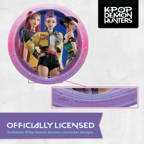 Vista 6 de Platos y servilletas KPop - Paquete de 32 Tamaño de postre Decoraciones de cumpleaños de KPop Demon Hunters Decoraciones de fiesta de K Pop