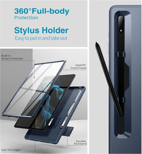 Vista 7 de SURITCH Funda resistente para Samsung Galaxy Tab S8 Ultra de 14.6 pulgadas 2022, protector de pantalla integrado y soporte para S-Pen resistente, a