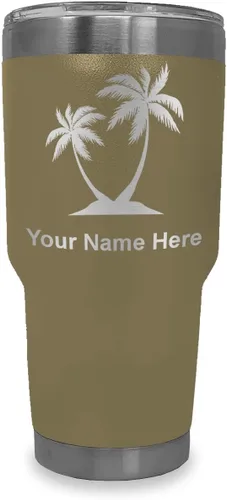 Vista 24 de LaserGram Vaso aislado al vacío de 20 onzas, palmeras, grabado personalizado incluido (negro)
