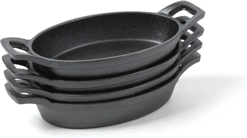 Vista 3 de HAWOK Mini platos ovalados de hierro fundido con una bolsa de almacenamiento, 6.1 x 3.85 pulgadas, 8 onzas, 4
