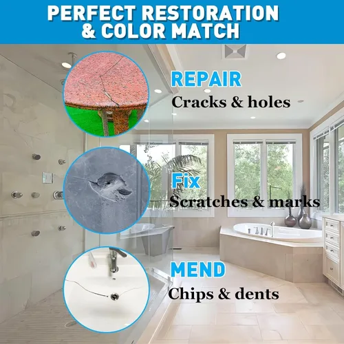 Vista 5 de Kit de reparación de encimera de cuarzo para azulejos y fibra de vidrio (color a juego), kit de reparación de granito y bañera, 4 onzas de porcelana