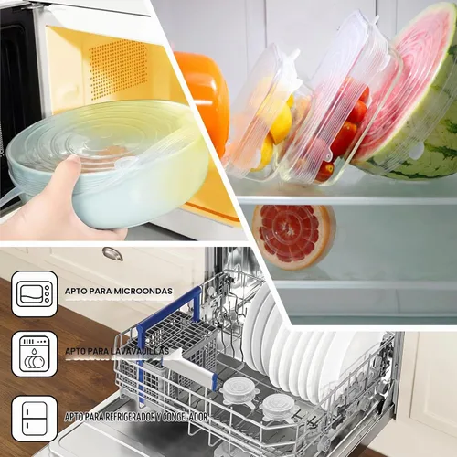 Vista 5 de Paquete de 4 tapas elásticas de silicona reutilizables de 4.5 pulgadas, fundas de silicona para almacenamiento de alimentos, tapas elásticas