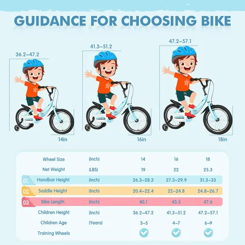 Vista 9 de SUNCROWN Kids Bike, 14 16 18 Inch Children Bicycle, Foldable Toddler Bike for Boys & Girls Age 3-10 Years with Flash Lighting Training Wheel