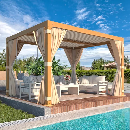 Vista 21 de MELLCOM Pérgola con Persianas – Pérgola de Aluminio de 10 x 10 pies con techo de persianas ajustables y cortinas y redes impermeables