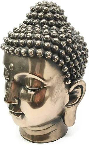 Vista 3 de PTC Figura de estatua de bronce religioso budista con cabeza de Buda de 6.5 pulgadas