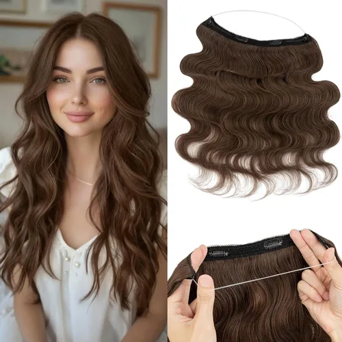 Vista 26 de Extensiones de cabello humano real, extensiones de cabello humano 100 % humano, extensiones de clip, ondulado, negro azabache 01, 2.46 oz/18 pulgadas
