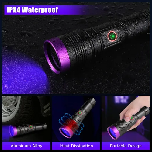 Vista 7 de 365nm linterna UV recargable negro luz linterna foco ajustable