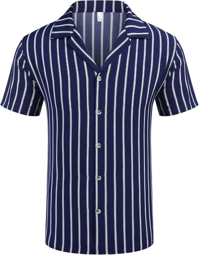 Vista 3 de COOFANDY Camisas hawaianas para hombre, camisa de manga corta, a rayas, camisas de playa con botones
