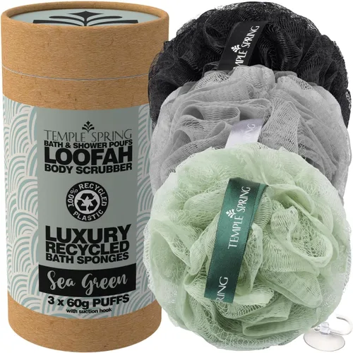 Vista 11 de Temple Spring Esponja de malla suave para ducha, paquete de 3 (2.12 onzas cada uno), exfoliante corporal suave para espuma rica y piel suave