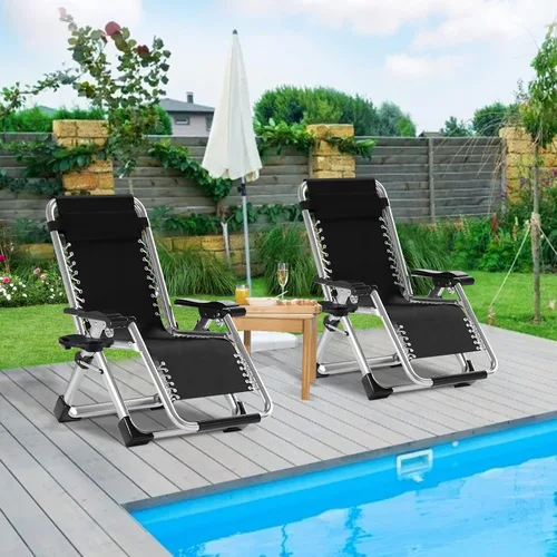 Vista 8 de ABORON Silla Zero Gravity, reclinable ajustable para exteriores con cojín extraíble, reposacabezas y bandeja lateral, silla de descanso plegable