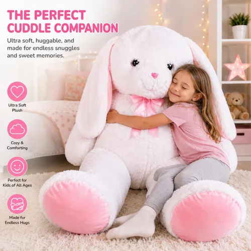 Vista 5 de Lujoso conejo gigante de peluche que mide sobre los 5 ft de alto y 7 ft parado con sus orejas extendidas