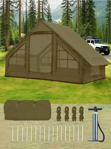 Vista 10 de Carpas inflables para acampar - Tienda de glamping fácil de inflar con bomba manual, tienda inflable de aire de PVC impermeable para acampar