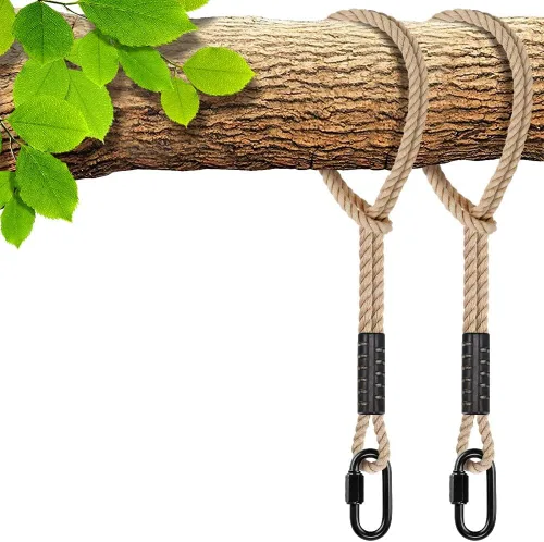 Vista 8 de SELEWARE Correas de hamaca de 2 pies, cuerda de columpio de árbol con mosquetón Kit de extensión beige, fácil instalación, soporta columpios