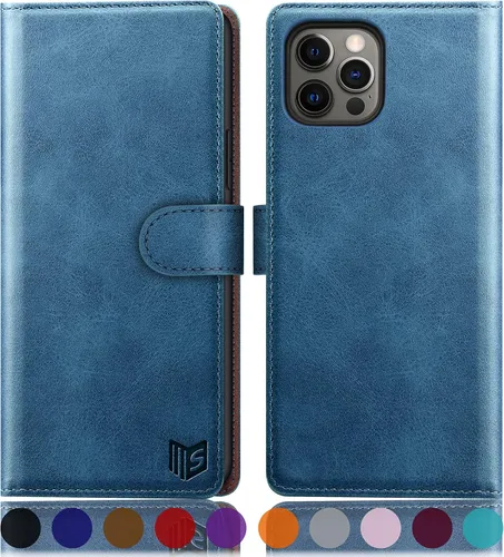 Vista 16 de SUANPOT Funda tipo cartera para iPhone 13 Pro Max 6.7 5G con bloqueo RFID, tarjetero y tarjetero, de piel sintética, a prueba de golpes, para Apple