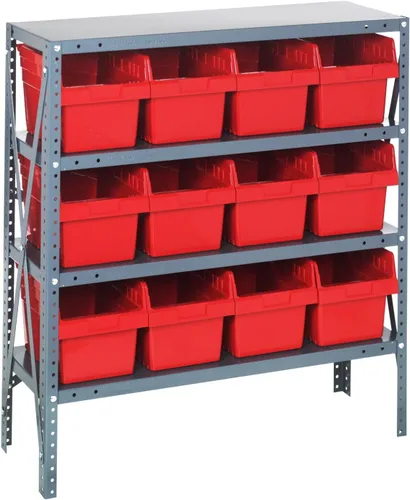 Vista 187 de Quantum QSBU-245BK Heavy Duty Shelving Unit with (7) Shelves and (24) QUS245 Black Bins for Garage Warehouse Storage Distribution 400 lb Load