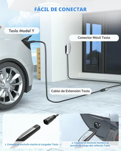 Vista 5 de Cable de extensión de cargador EV para Tesla, 50 amperios, 40 pies hasta 240 V, 12 kW, cable de extensión NACS Plug EV para conector de pared Tesla