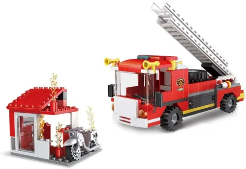Vista 2 de Camión de bomberos de ciudad, estación de bomberos, bloques de construcción, juego de vehículos de bomberos, kit de construcción de bomberos