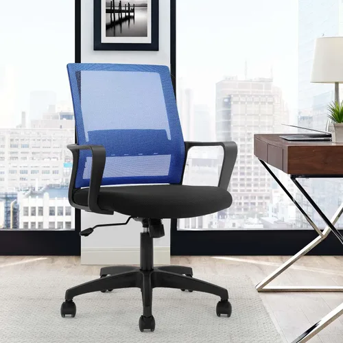 Vista 2 de Silla de oficina ergonómica de escritorio, silla de trabajo de malla, silla de computadora con respaldo medio, silla giratoria de malla para oficina