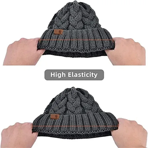 Vista 5 de Rosoz Gorro de cola de caballo para mujer, gorro cálido de invierno, suave, elástico, de punto trenzado, para moño alto