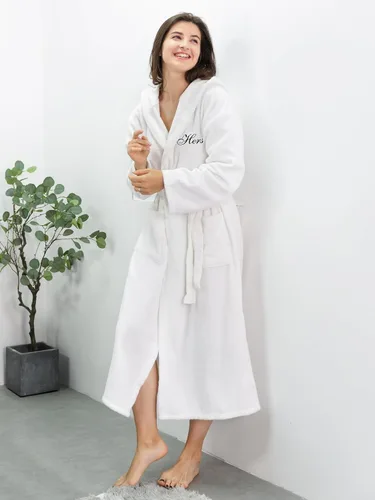 Vista 4 de AW BRIDAL 2Pcs Couple Terry Cloth Robes 100% Cotton Hooded Spa Robe for Women Men Wedding Anniversary Engagement Gifts