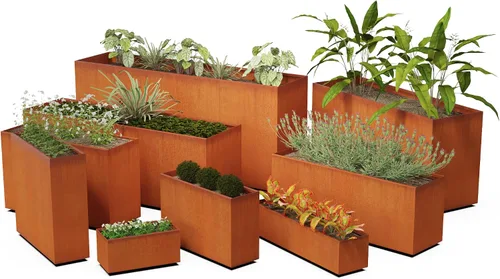 Vista 6 de Plantercraft Corten - Maceta rectangular de acero rústico para jardín, 40 pulgadas de largo, 16 pulgadas de ancho y 20 pulgadas de alto, resistente