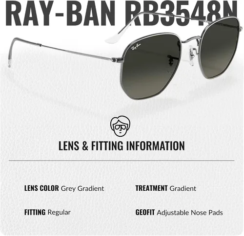 Vista 67 de Ray-Ban RB3548N Lentes planas hexagonales, gafas de sol cuadradas y redondas con kit oficial de gafas