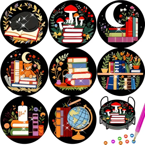 Vista 11 de TDOOW Posavasos de arte de diamante, 8 piezas de posavasos de pintura de diamante, kit de arte de diamantes de abeja para adultos, regalo