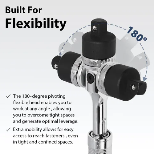 Vista 3 de FIRSTINFO Barra Extensible de 1/2" de Impulso con Trinquete, Longitud de 17.2 a 22.7 pulgadas, con Cabezal de Trinquete Flexible