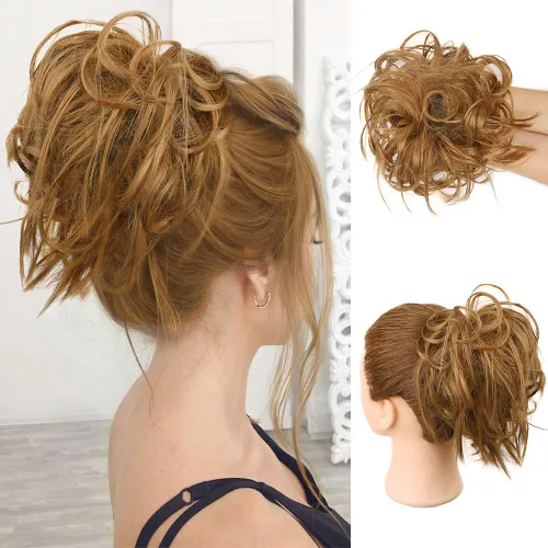 Vista 51 de HMD - Extensiones de cabello tipo chongo alborotado con rodelo despeinado, banda elástica de goma, extensiones de cabello sintético para mujer