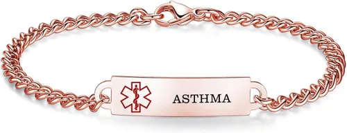 Vista 85 de Pulseras de identificación de alerta médica de 6.5 "-8.5" para mujeres, pulseras de emergencia médica de acero inoxidable, grabado gratuito