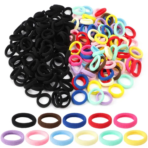 Vista 5 de 200 lazos para el pelo de bebé, bandas de algodón suave sin costuras para niñas pequeñas 1 pulgada, multicolor, suave con el cabello, fuerte