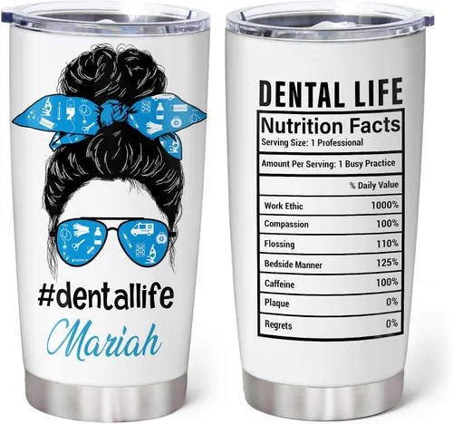 Vista 9 de Hyturtle Vaso personalizado para dentistas, vaso de acero inoxidable con estampado de dientes, 20 onzas con tapa, regalo ideal para dentistas