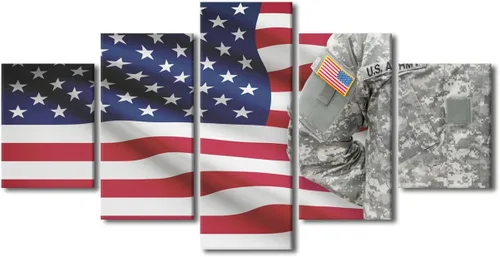 Vista 26 de Arte de pared para sala de estar, imágenes de la bandera estadounidense, impresión en lienzo, arte de pared militar de Estados Unidos de la Segunda