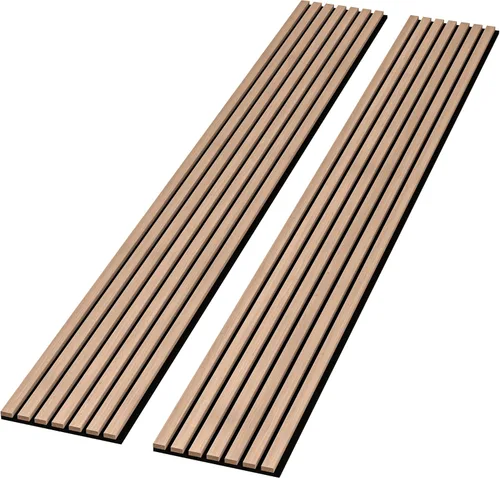 Vista 15 de Paquete de 2 paneles acústicos de pared de madera de 94 x 12.6 pulgadas, listones 3D insonorizados para paredes y techos, elegantes paneles Nogal
