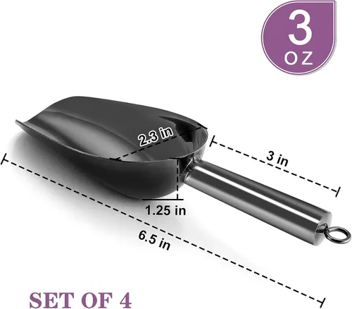 Vista 2 de P&P CHEF Juego de 4 mini cucharas de hielo de acero inoxidable para el hogar, bar, bufé, boda, acabado de espejo y forma elegante, fácil de limpiar