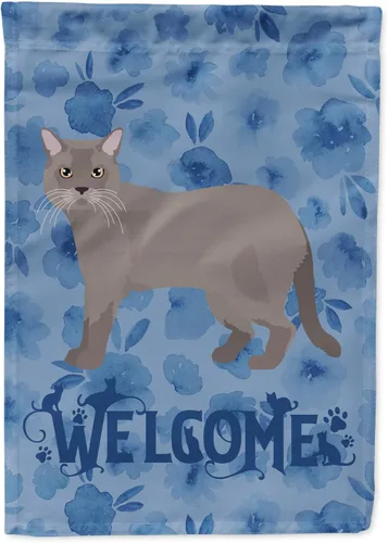 Vista 65 de Caroline's Treasures CK4813CHF - Bandera de bienvenida con gato abisinio azul, manga grande, para porche, para colgar en la pared, poliéster