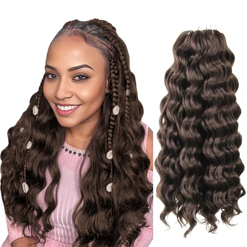 Vista 31 de Pelo de onda marina con trenzas de ganchillo, 6 pulgadas, 8 paquetes, trenzas rizadas suaves y profundas, extensiones de pelo sintético ondulado