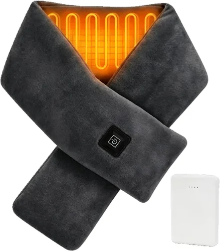 Vista 9 de Almohadilla térmica para el cuello Bufanda térmica para aliviar el dolor, envoltura térmica con banco de energía de 5000mAh, soporte térmico Negro