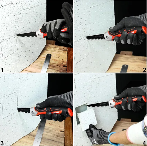 Vista 5 de HAUTMEC Sierra plegable para paneles de yeso con funda, sierra Jab de triple tierra 7TPI con hoja de acero de alto carbono, revestimiento negro