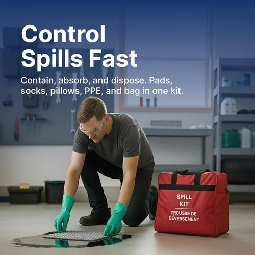Vista 4 de Kit de derrames industriales de grado profesional, máxima absorción para limpieza automotriz y de materiales peligrosos, kit universal compacto