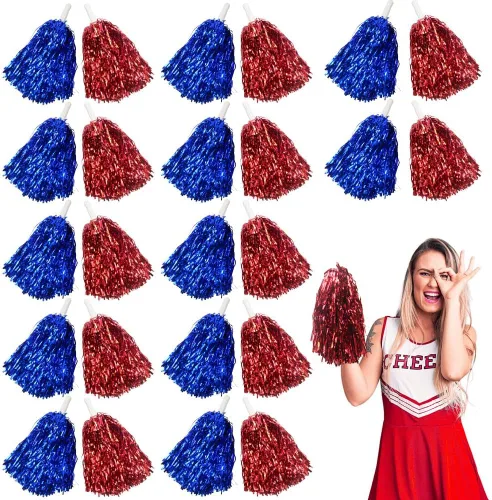 Vista 16 de Lovecheer 24 piezas Pompones de animadora metálicos con asa, pompones de animación para equipo deportivo, espíritu de equipo de animadoras