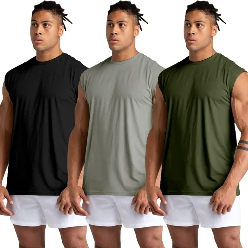 Vista 3 de Holure Paquete de 3 camisetas sin mangas de gimnasio para hombre, camisetas sin mangas para entrenamiento muscular, camisetas deportivas