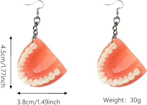 Vista 2 de GBAHFY Aretes de dentadura postiza Aretes colgantes en forma de diente de resina melocotón y blanco para mujer Uso casual, fiesta, festival