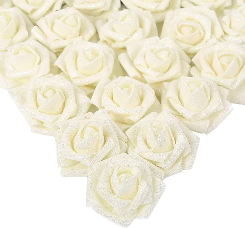 Vista 38 de IPOPU Rosas Negras con Purpurina, 50 PIEZAS Rosas Falsas con Purpurina Flores para Manualidades DIY Ramo de Boda Decoración de Casa y Fiesta (Negro)