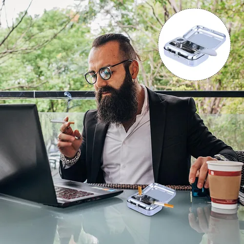 Vista 5 de Cenicero de bolsillo, mini cenicero portátil de metal con tapa, para eliminar cigarrillos, cenizas, cigarrillos, contenedor para el hogar, oficina