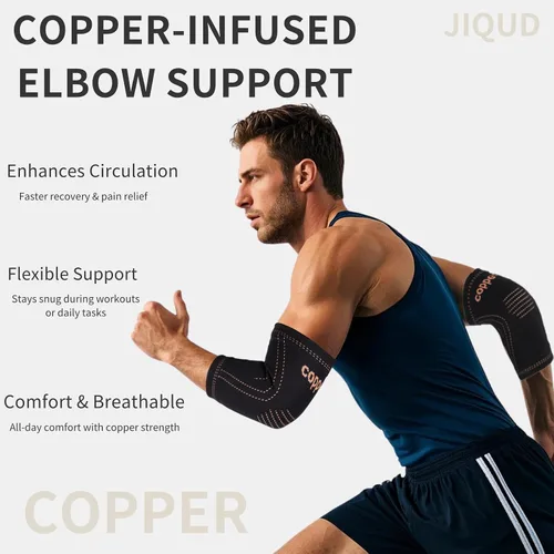 Vista 2 de Codera para el codo para tendinitis y codo de tenista para mujeres, manga de compresión de cobre para alivio del dolor del codo de golfista