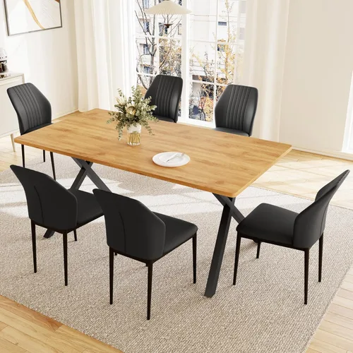 Vista 12 de HIPIHOM Mesa de comedor moderna de 63 pulgadas para 6 personas, mesa de cocina rectangular grande con patas en forma de X, muebles de comedor